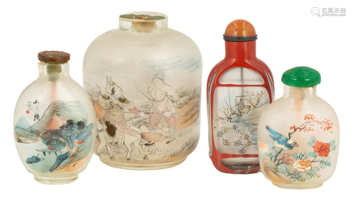 (4) Chinese Reverse Painted Snuff Bottles