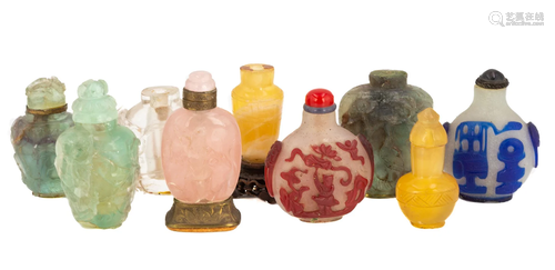 (9) Chinese Hardstone and Glass Snuff Bottles