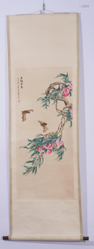 Chinese Painting, Liu Kuiling flower and bird vertical scrol...