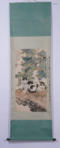 Chinese Painting Xu Beihong Cat vertical scroll
