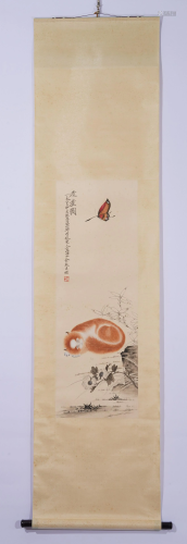 Chinese Painting Yu Zhizhen Cat vertical scroll