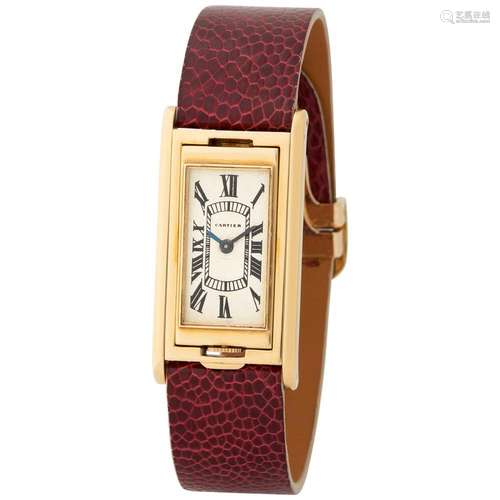 CARTIER. EXTREMELY FINE AND ELEGANT, TANK BASCULANTE, RECTAN...