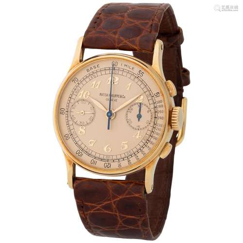 PATEK PHILIPPE. VERY ATTRACTIVE, CHRONOGRAPH WRISTWATCH IN G...