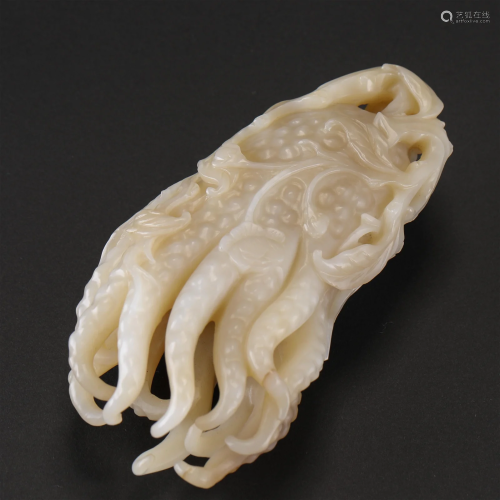 A Chinese Carved White Jade Fingered Citron Qing Dyn.