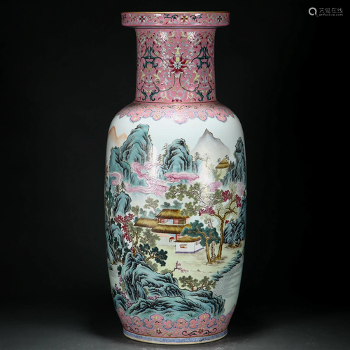 A Chinese Famille Rose Mallet Vase Qing Dyn.