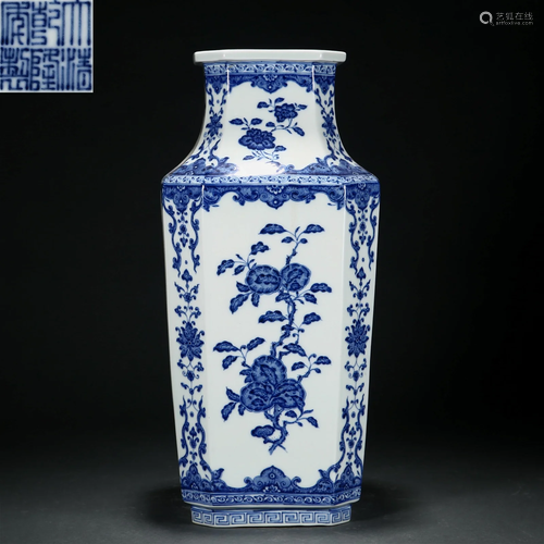 A Chinese Blue and White Fruits Vase Qing Dyn.