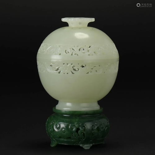 A Chinese Carved White Jade Incense Burner Qing Dyn.