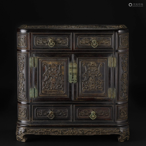 A Chinese Rosewood Book Cabinet Qing Dyn.