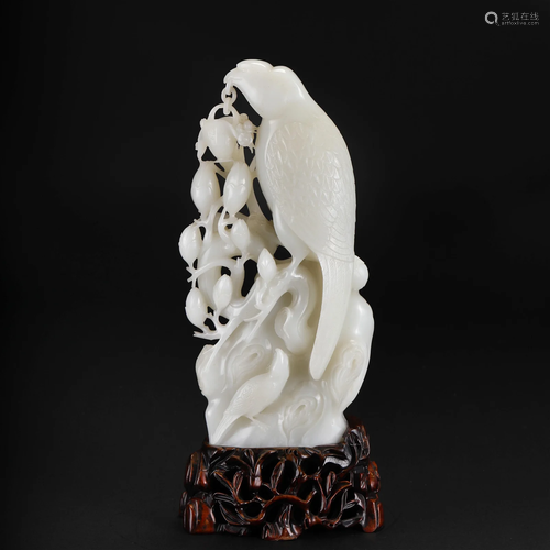 A Chinese Carved White Jade Parrot Decoration Qing Dyn.