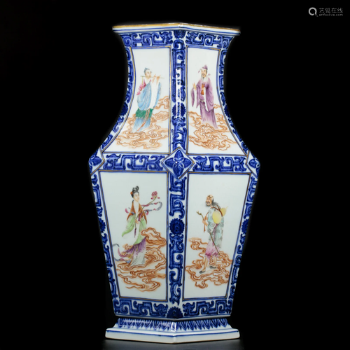 A Chinese Famille Rose Eight Immortals Vase Qing Dyn.