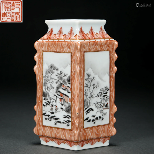 A Chinese Iron Red and Grisaille Glazed Vase Qing Dyn.