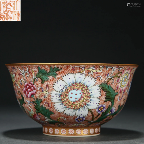 A Chinese Falangcai Flower Bowl Qing Dyn.