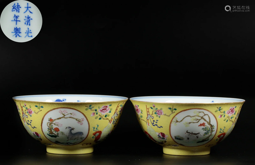 Pair Chinese Famille Rose Bowls Qing Dyn.