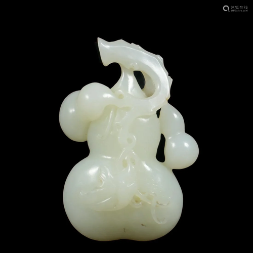 A Chinese White Jade Double Gourds Carving Qing Dyn.