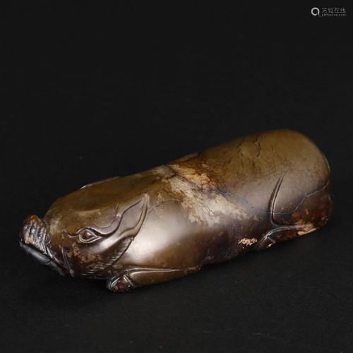 A Chinese Carved Russet Jade Pig Han Dyn.