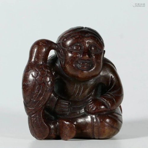 A Chinese Carved Russet Jade Kid Ming Dyn.