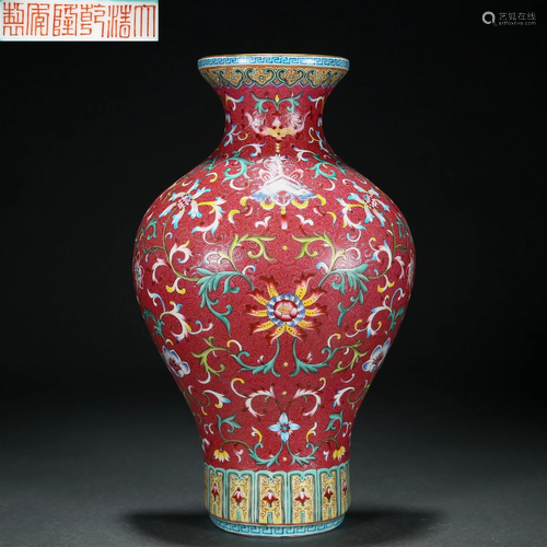 A Chinese Falangcai Flower Vase Meiping Qing Dyn.