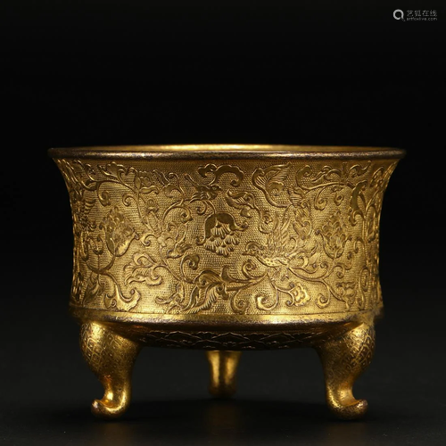 A Chinese Bronze-gilt Censer Qing Dyn.