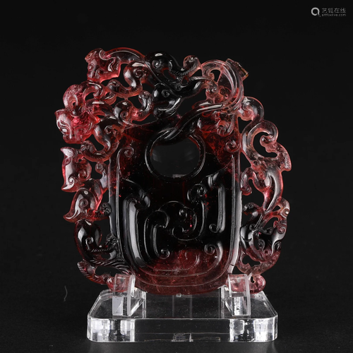 A Chinese Carved Tourmaline Panel Qing Dyn.