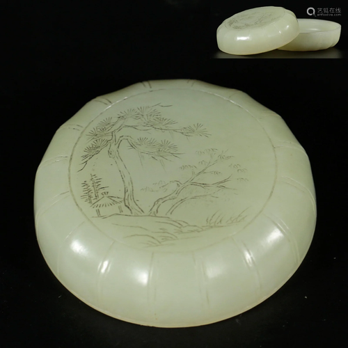 A Chinese Carved White Jade Paste Box Qing Dyn.