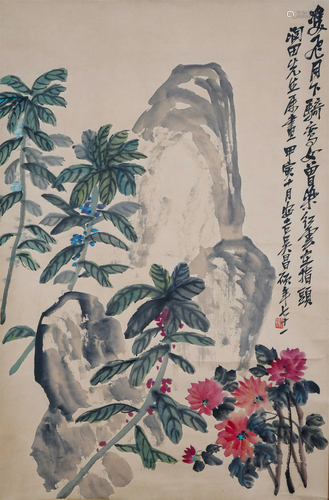 A Chinese Scroll Painting By Wu Changshuo