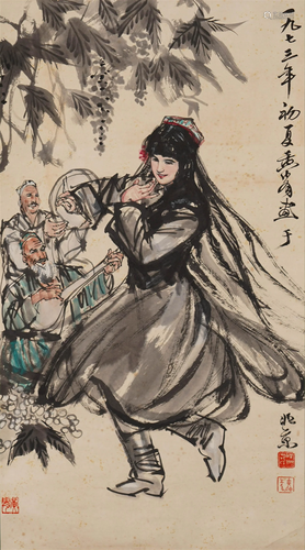 A Chinese Scroll Painting By Huang Zhou