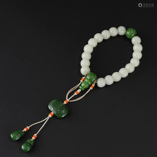 A Chinese White Jade Rosary Qing Dyn.