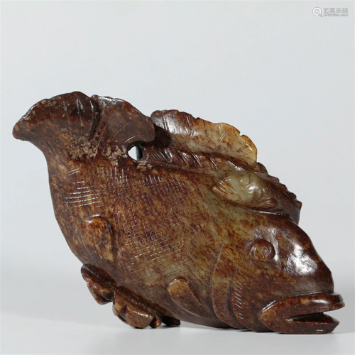 A Chinese Russet Jade Fish Carving Han Dyn.