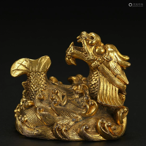 A Chinese Bronze-gilt Dragon Fish Qing Dyn.