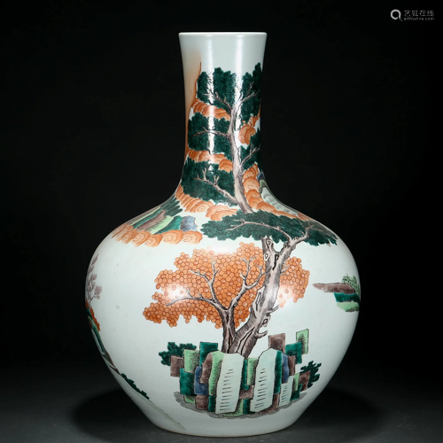 A Chinese Famille Rose Landscape Globular Vase Qing Dyn.