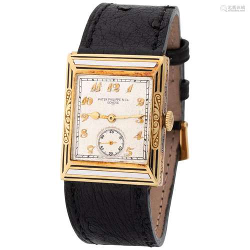 PATEK PHILIPPE. ELEGANT AND GLAMOROUS, RECTANGULAR-SHAPE WRI...