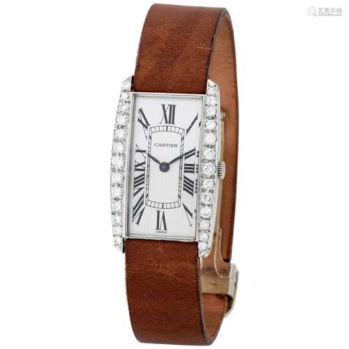 CARTIER. FINE AND ELEGANT, TANK, RECTANGULAR-SHAPE WRISTWATC...