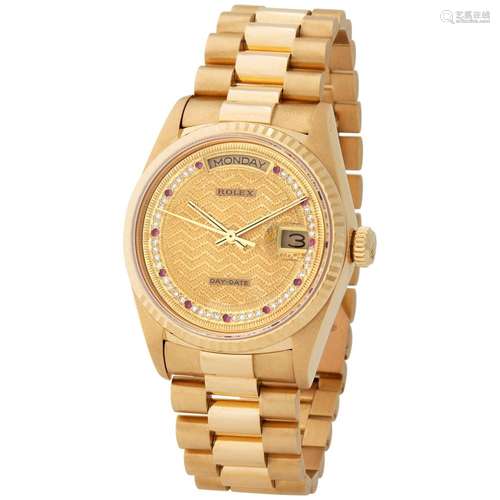 ROLEX. VERY RARE AND LUXURIOUS, DAY-DATE, AUTOMATIC WRISTWAT...