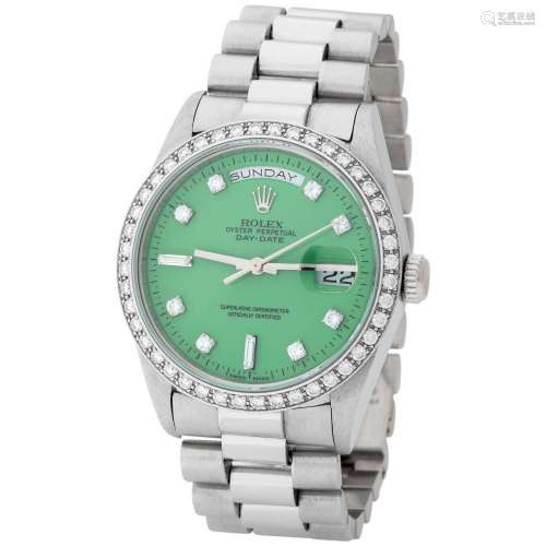 ROLEX. EXTREMELY RARE AND CATCHING, DAY-DATE, AUTOMATIC WRIS...