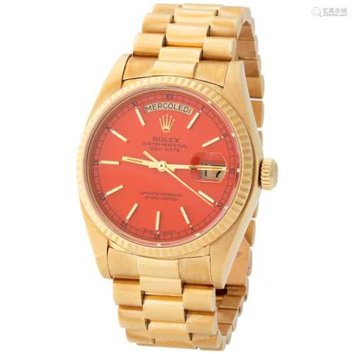 ROLEX. STRIKING AND SOUGHT AFTER, DAY-DATE, AUTOMATIC WRISTW...