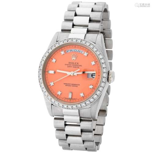 ROLEX. EXTREMELY RARE AND CATCHING, DAY-DATE, AUTOMATIC WRIS...