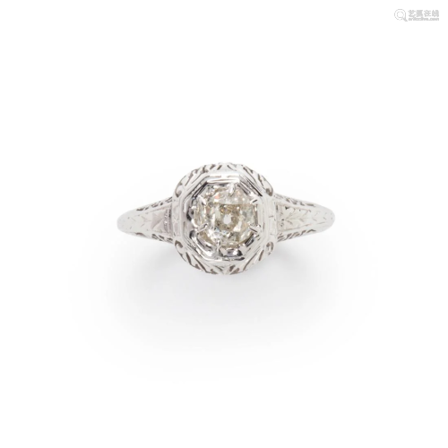An Art Deco diamond and eighteen karat white gold ring, Bela...