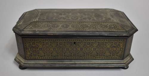 A 19th Century Moorish Copper and Brass Inlaid Box with Hing...