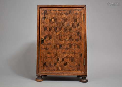 A 19th Century Continental Cube Parquetry Three Drawer Table...