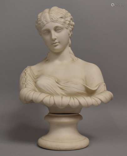 A 19th century Parian Bust of Clytie on Circular Socle Base,...