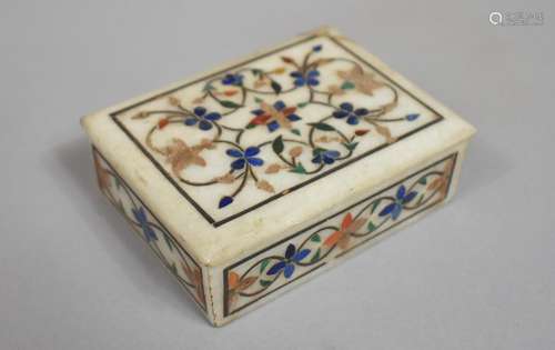 An Indian Agra Inlaid Marble Box, 9x6x3cms