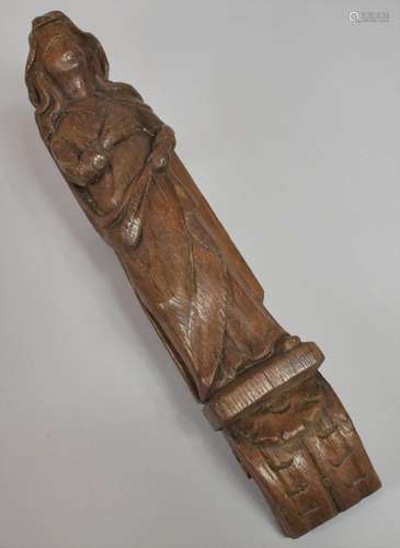 An Early Carved Oak Figural Mount in the Form of a Maiden on...