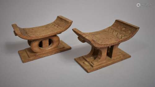 Two African Carved Hardwood Miniature Headrests, Ashanti Tri...