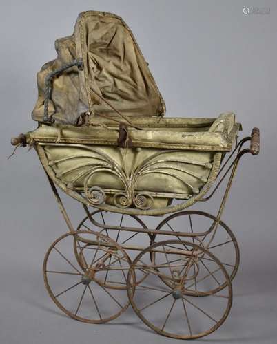 A Victorian Wrought Iron and Wicker Dolls Pram with Handles ...