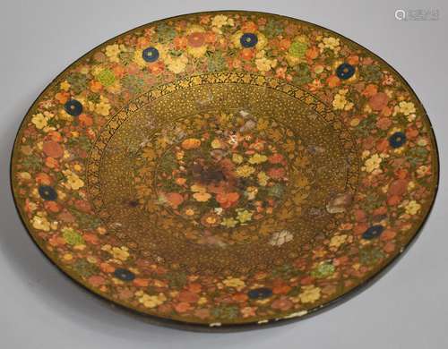 A Large Kashmiri Lacquer Bowl in Usual Polychrome Enamels, S...