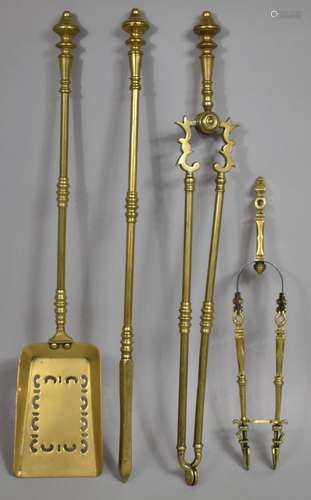 A Set of Three Victorian Long Handled Brass Fire Irons, (The...