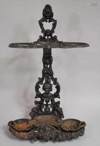 A Cast Iron Victorian Style Stick Stand with Removable Tray