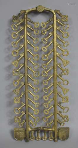 A Continental Ironmongers Sample of Sixty Brass Keys. 14x37c...