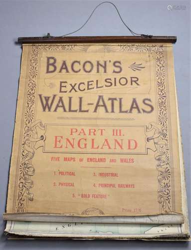 A Late 19th/Early 20th Century Bacons Excelsior Wall-Atlas, ...