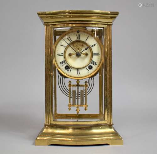 An American Four Glass Mantel Clock by Ansonia, New York. Tw...